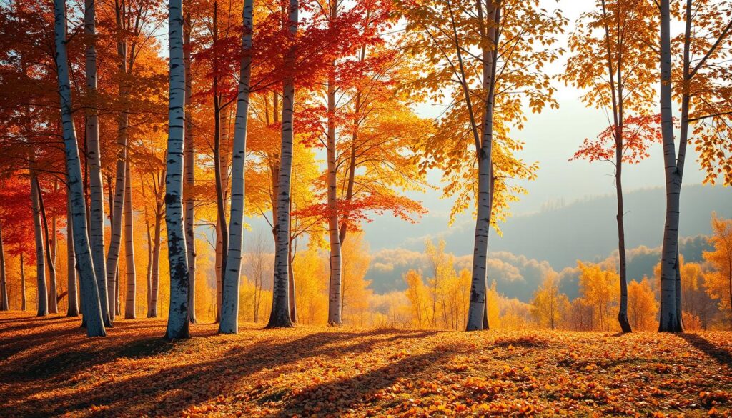 Birch Trees Autumn Foliage