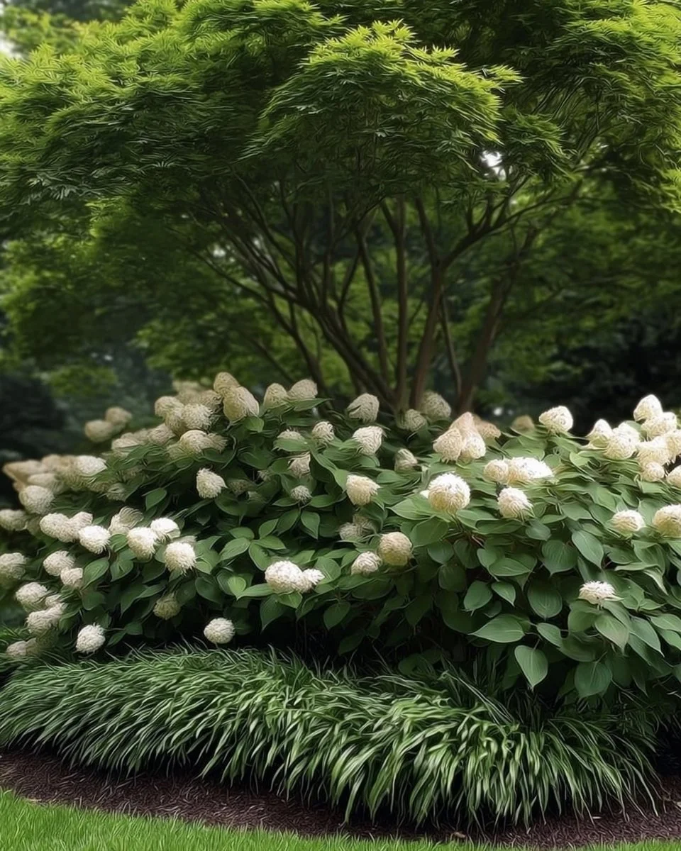 Ten beautiful flowering shrubs thriving in shady garden areas.
