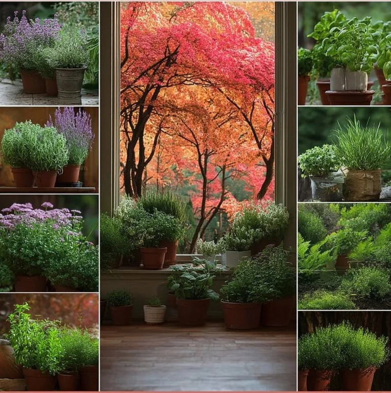 Indoor herbs growing in pots for fresh flavor all year round