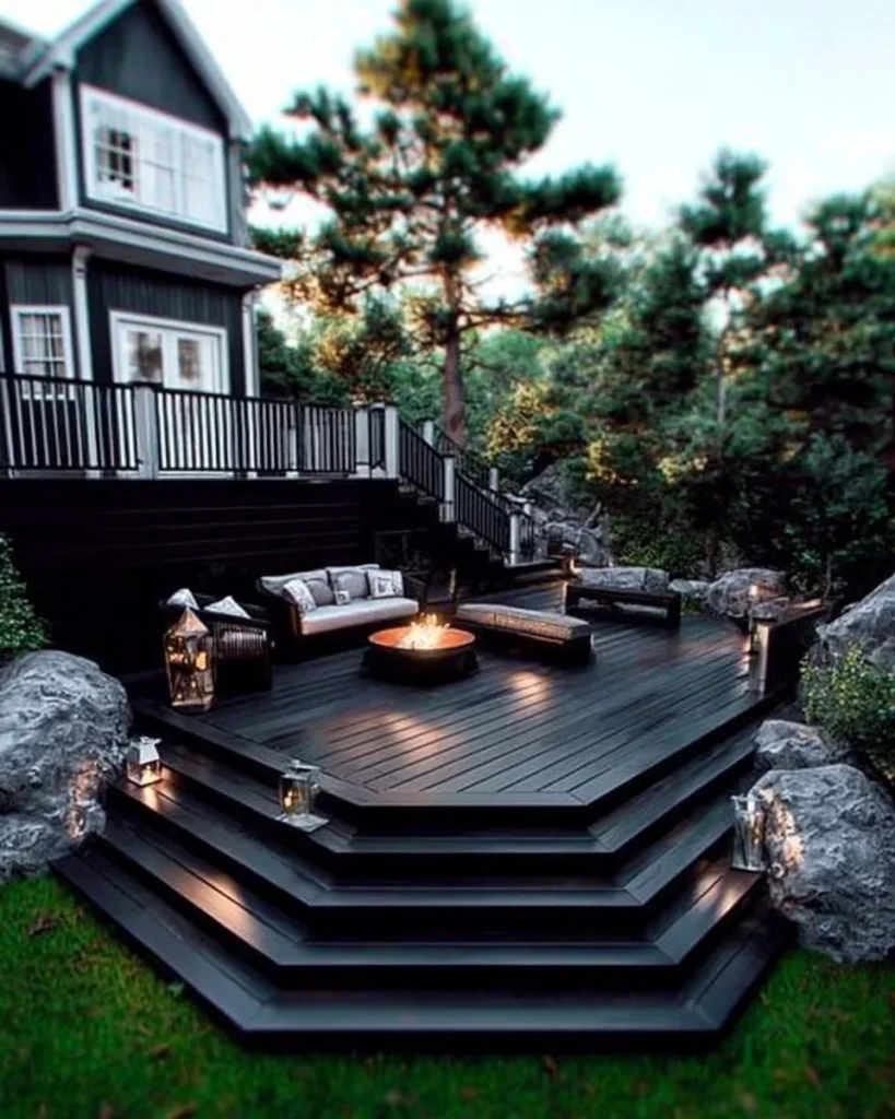 Elegant outdoor black deck design ideas for a stylish and bold space.