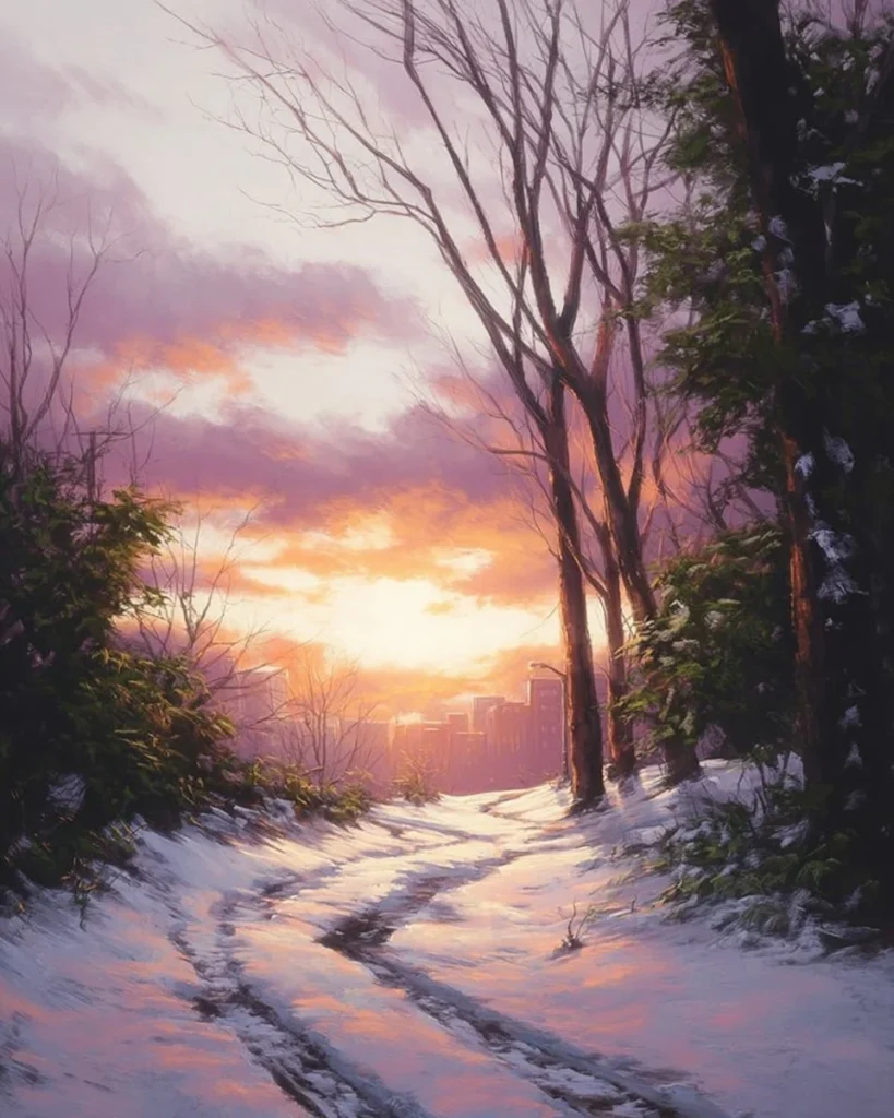 Colorful winter painting ideas illustrating snowy landscapes and cozy scenes.