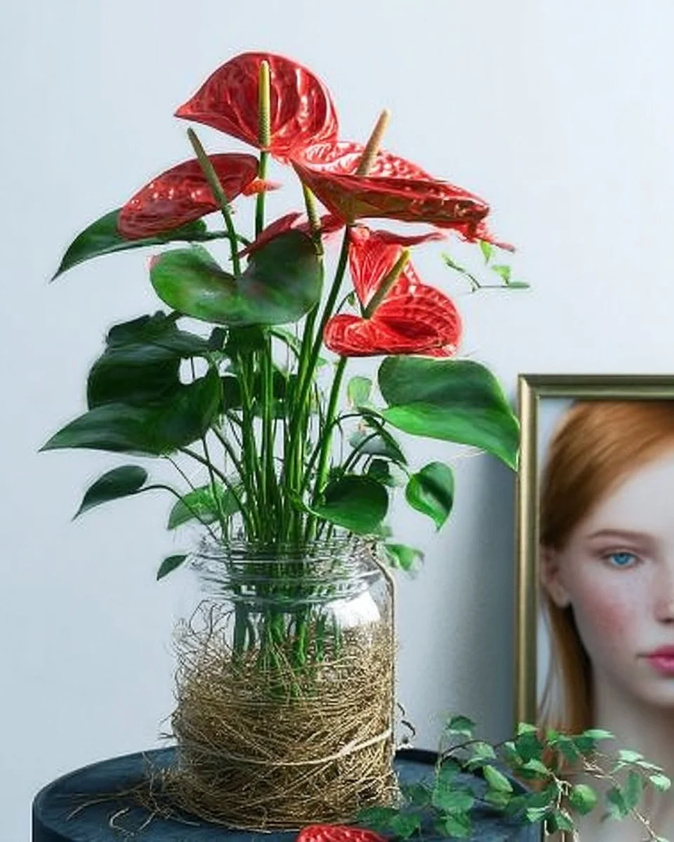 Stylish anthurium display in glass vases and bowls for home decor inspiration.