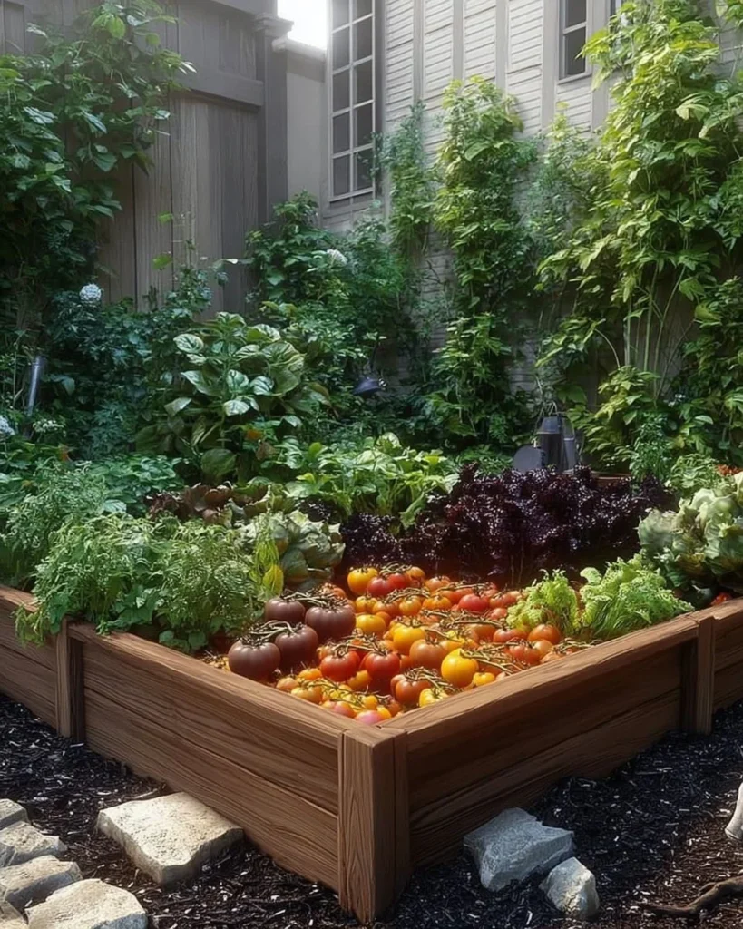 Small vegetable garden design ideas featuring various layouts and plants.