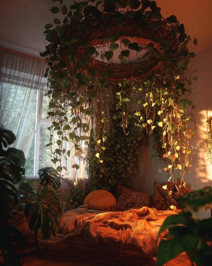 Stylish hanging plant display ideas for adding charm to bedroom decor.