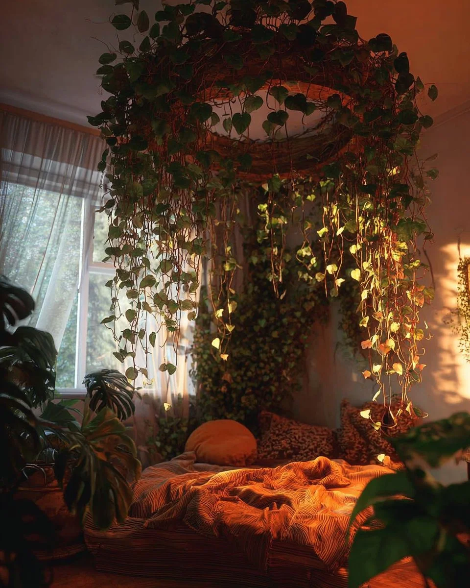 Stylish hanging plant display ideas for adding charm to bedroom decor.