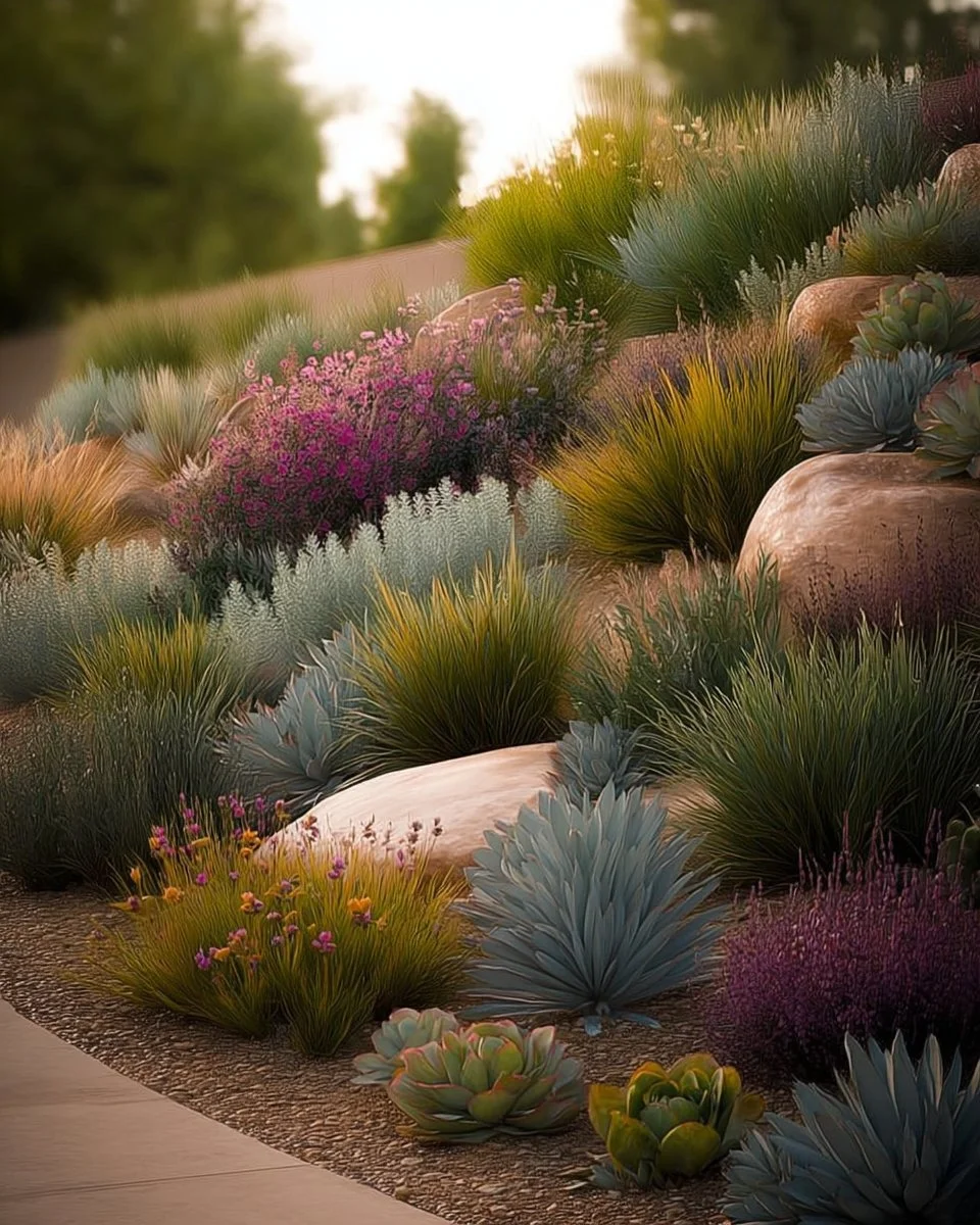 Beautiful front yard featuring drought-resistant landscaping ideas