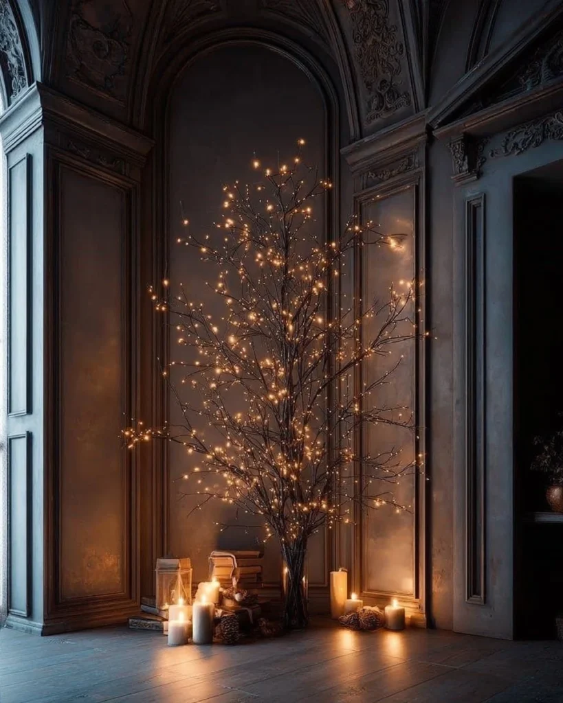 Decorative Scandinavian Christmas trees showcasing small festive themes.