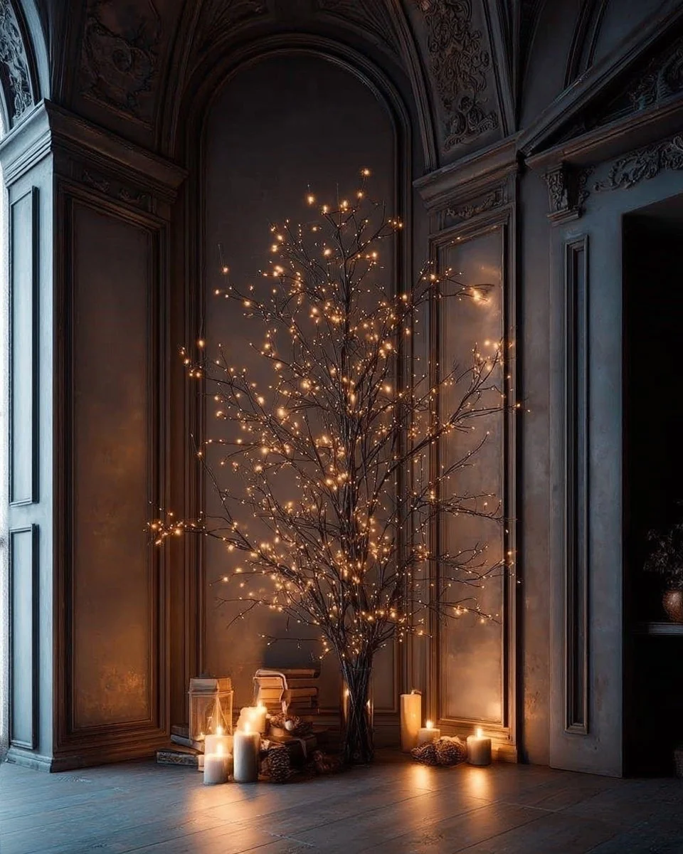Decorative Scandinavian Christmas trees showcasing small festive themes.