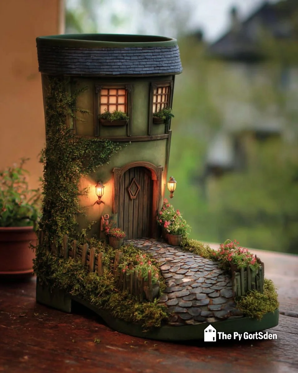 A whimsical DIY fairy garden setup with mini accessories and tiny plants.