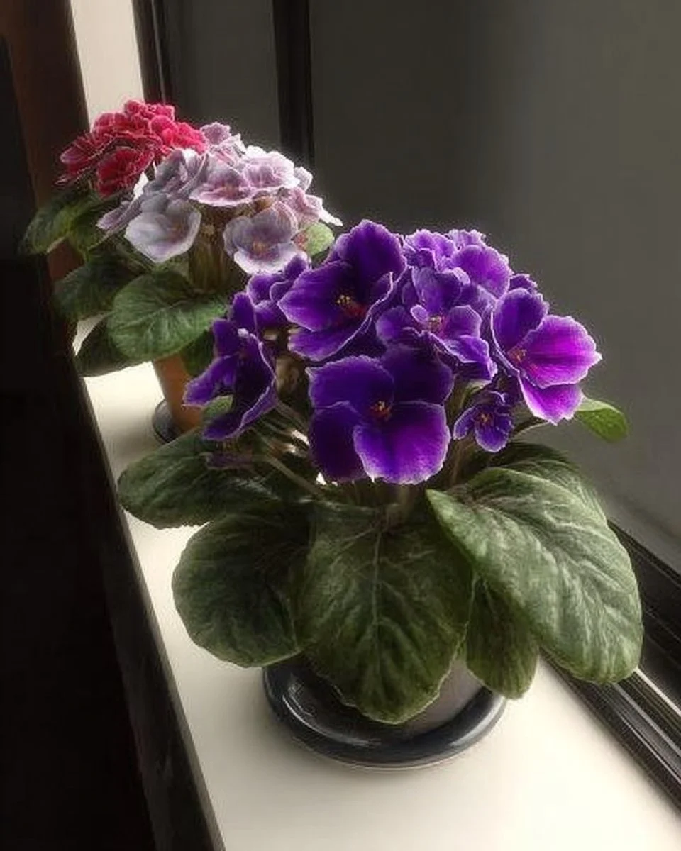 Colorful African violet flowers showcasing different hues inspired by hydrangeas.