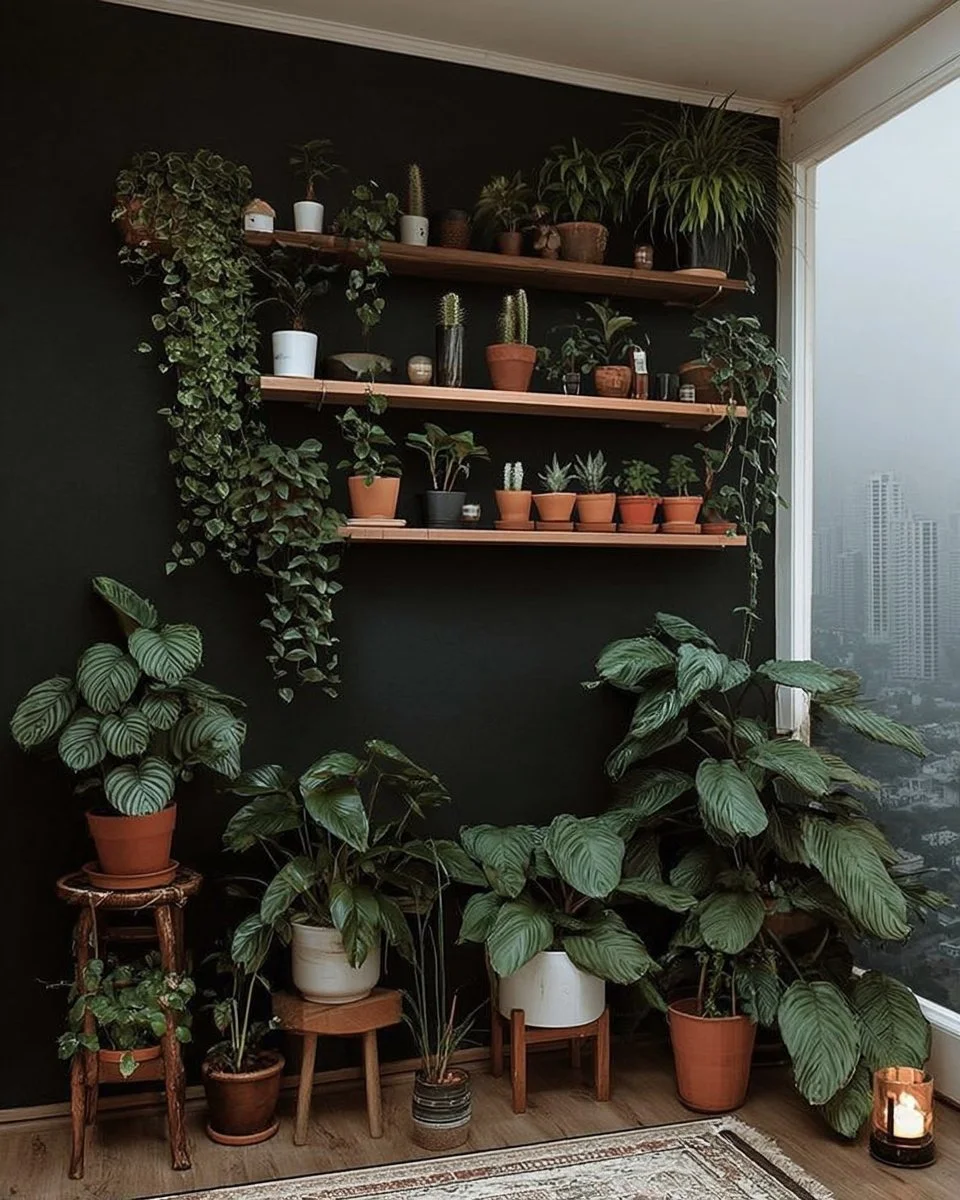 Stylish living room with a black accent wall and fireplace design ideas.