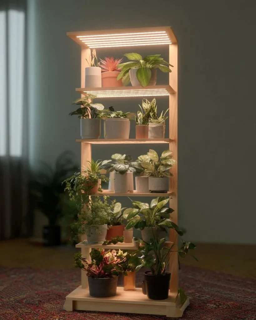 Colorful DIY ladder herb garden with painted displays and fresh herbs.