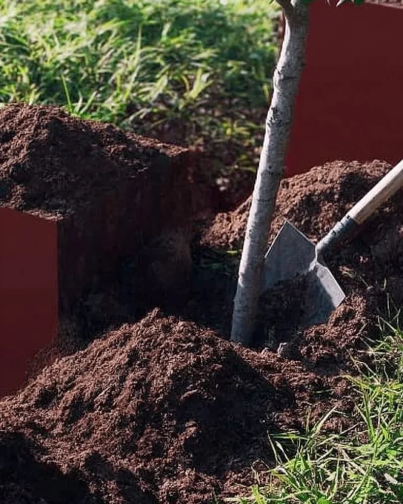 Image of a gardener planting a tree with proper techniques.