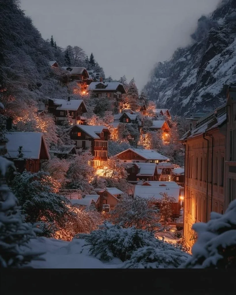 Winter landscape illustration embodying the charm of paysage noel and holiday spirit.