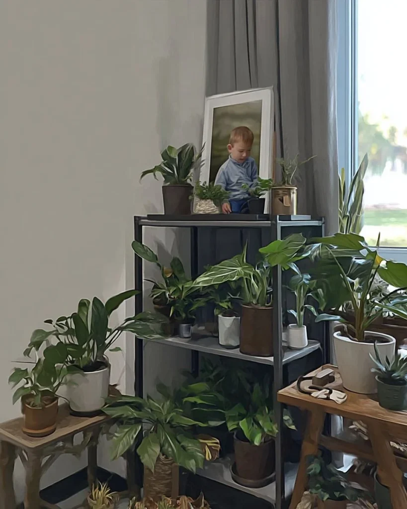 Nature's theater showcasing glowing leaves and shining stems at night.