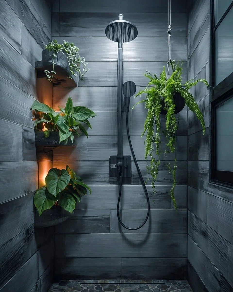 A collection of shower plants thriving in a bright bathroom setting.