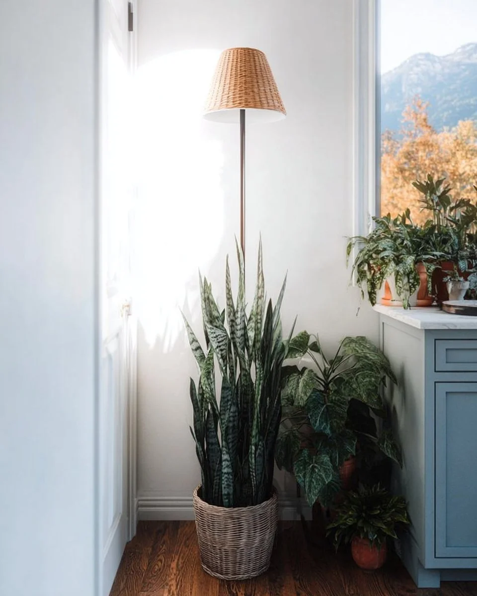 Stylish floor lamp designed to function as a grow light for indoor plants.