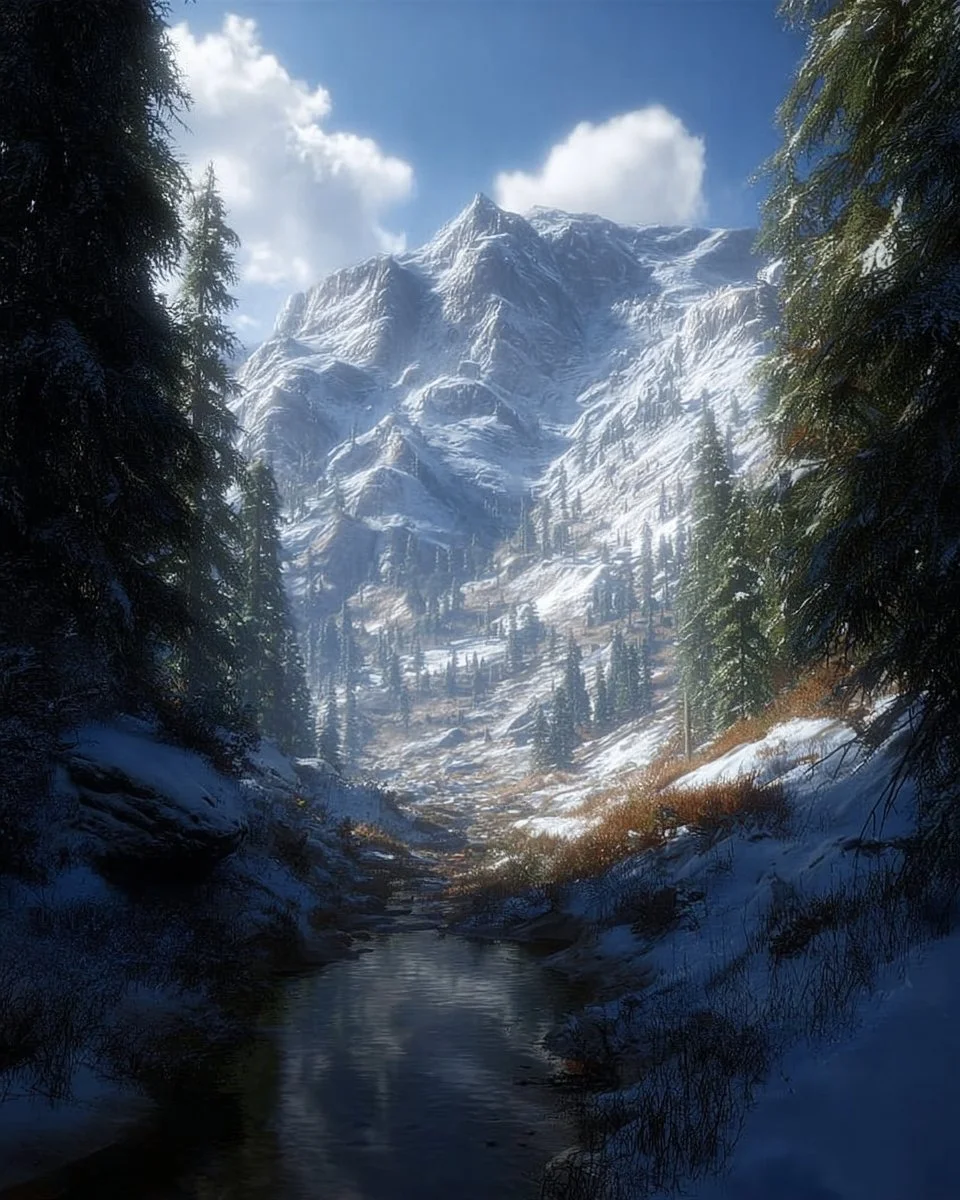 A tranquil mountain landscape showcasing the beauty of peaceful nature.