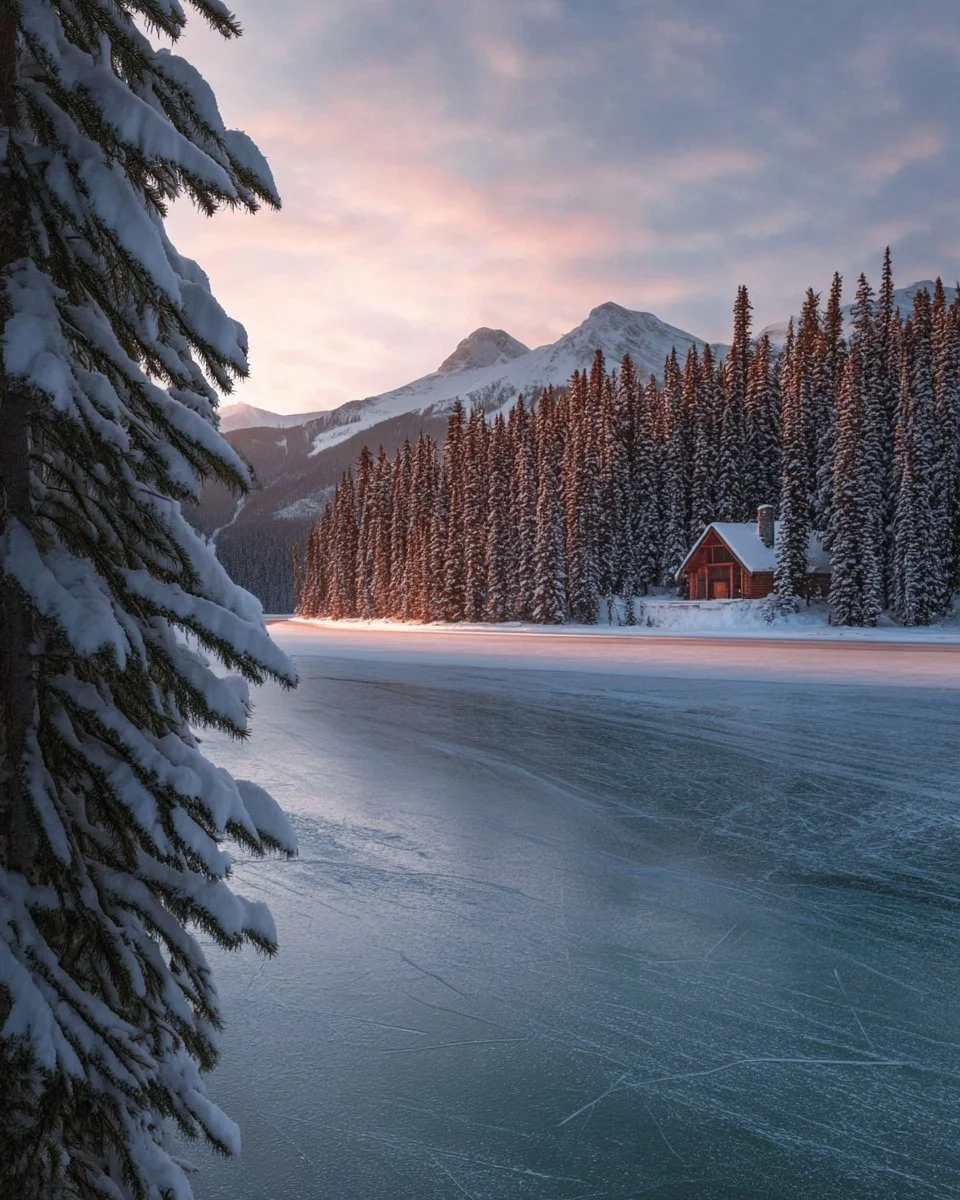 Beautiful winter landscape with snow-covered trees and serene scenery