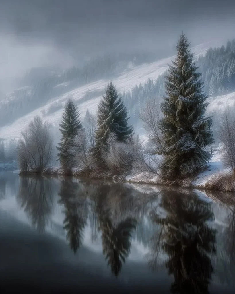 Serene winter forest wallpaper in high-resolution 4K for a tranquil ambience.