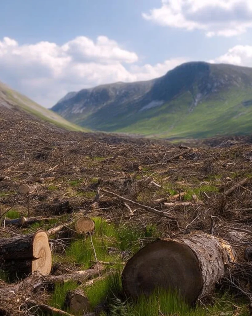 Illustration showing the impact of deforestation and the importance of trees.