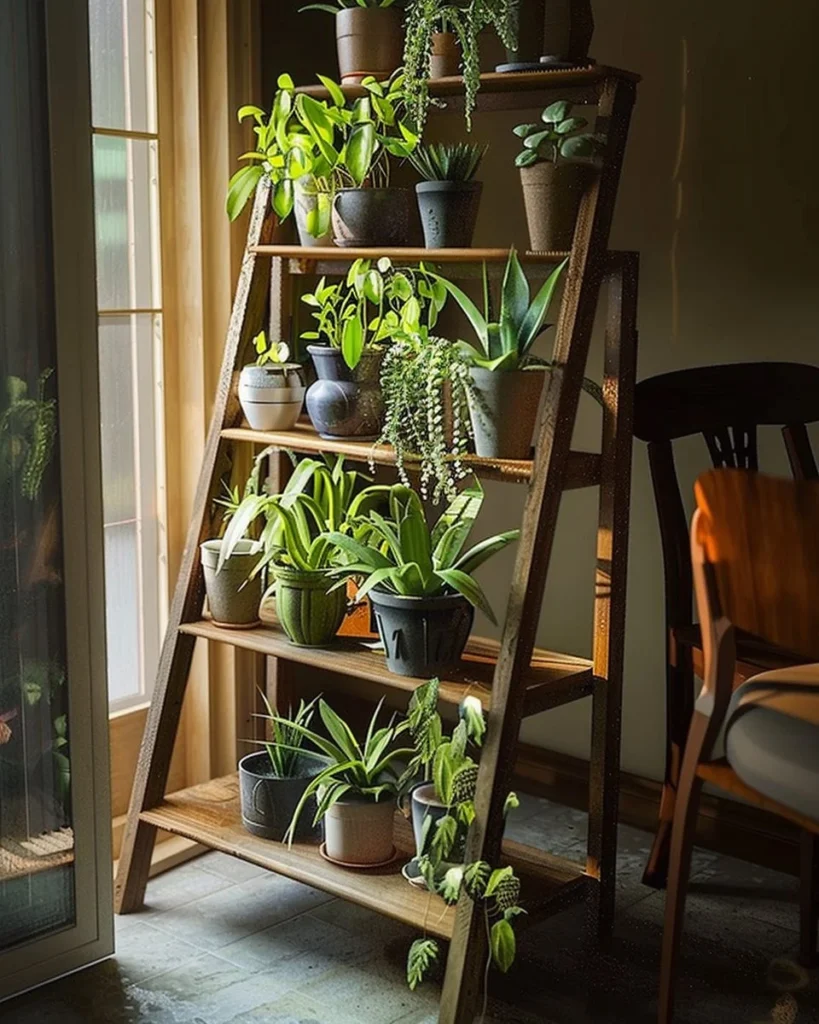 Variety of indoor plants arranged stylishly in a home decor setting
