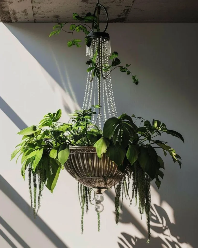 Colorful DIY planters blooming in a spring garden