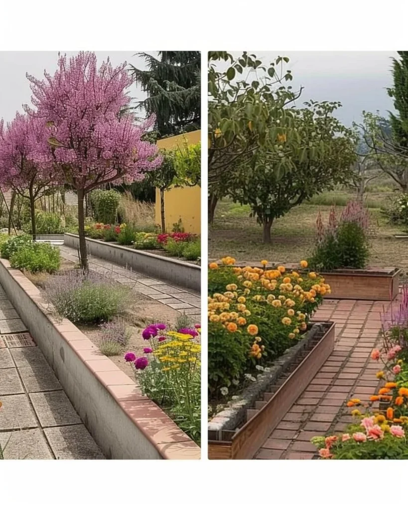 Creative layouts for fruit tree gardens featuring diverse tree arrangements