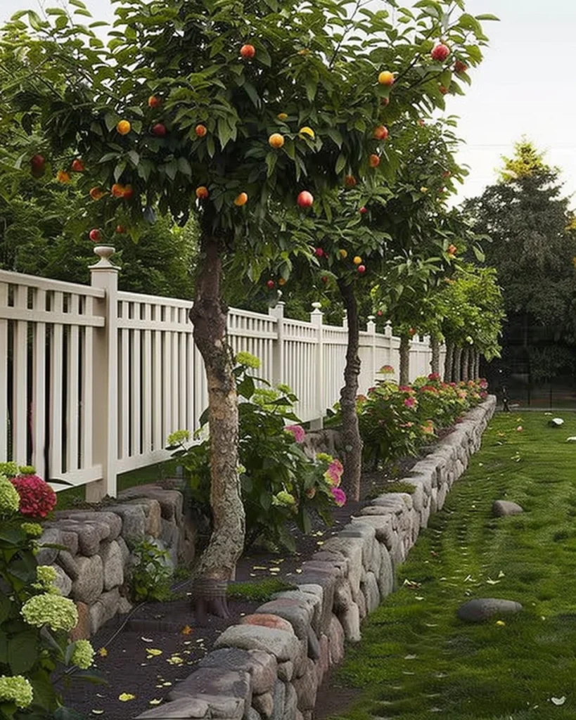 Creative layouts for a fruit tree garden showcasing vibrant fruit trees and garden design.