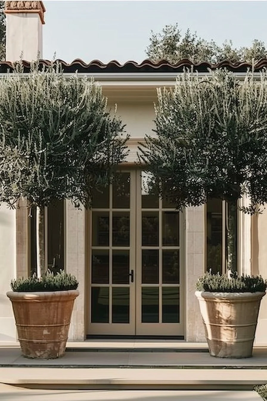 Beautiful olive tree landscaping showcasing elegant design and greenery.