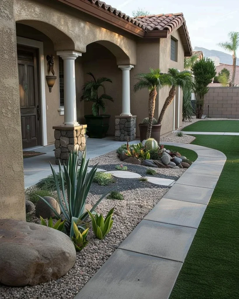 Inspiring front yard grass and rock landscaping ideas for curb appeal