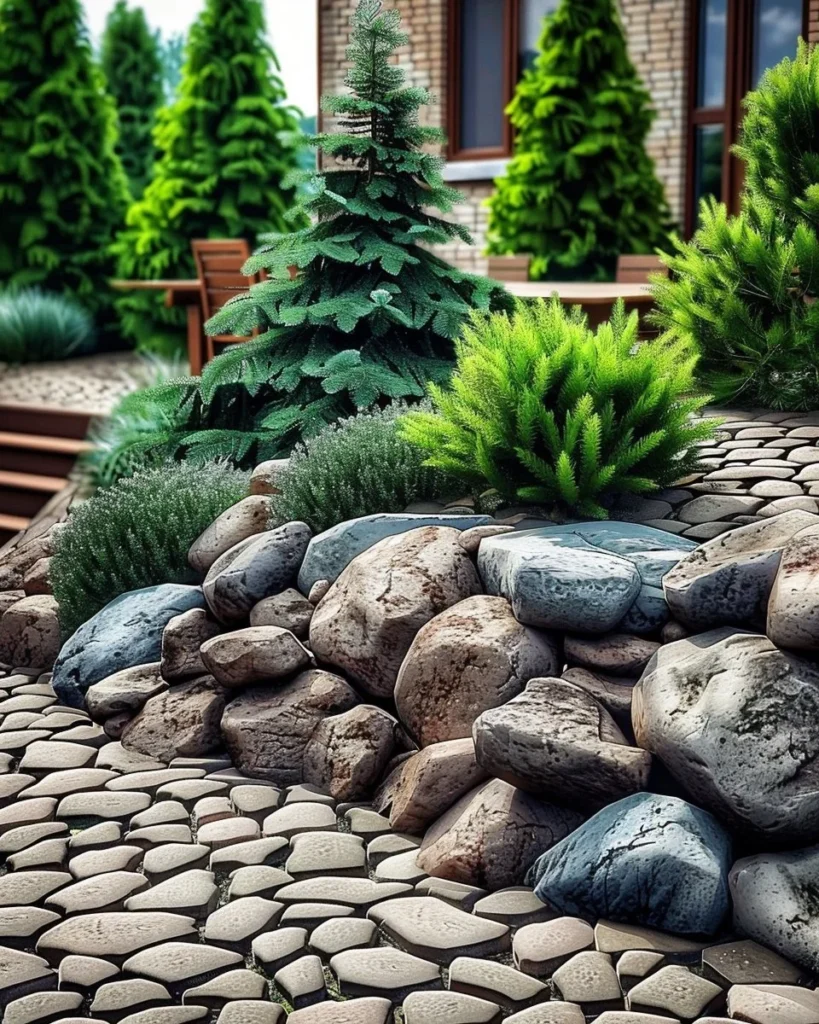 Whimsical evergreen landscaping ideas for year-round beauty in gardens.