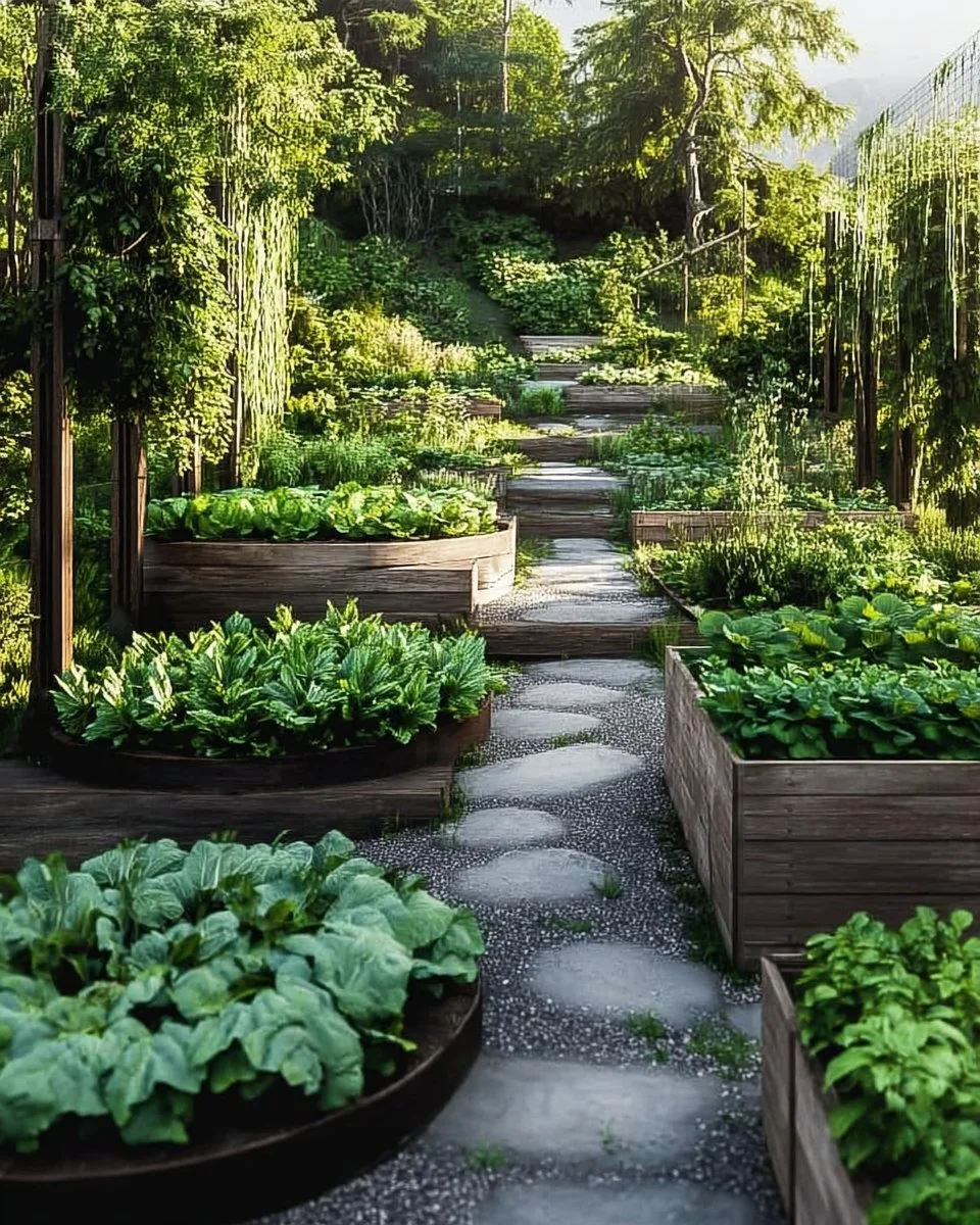 Modern wellness garden showcasing 2025 landscaping trends for serene outdoor living.
