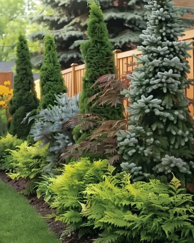 Fast-growing trees for privacy landscaping between houses in a DIY garden setting