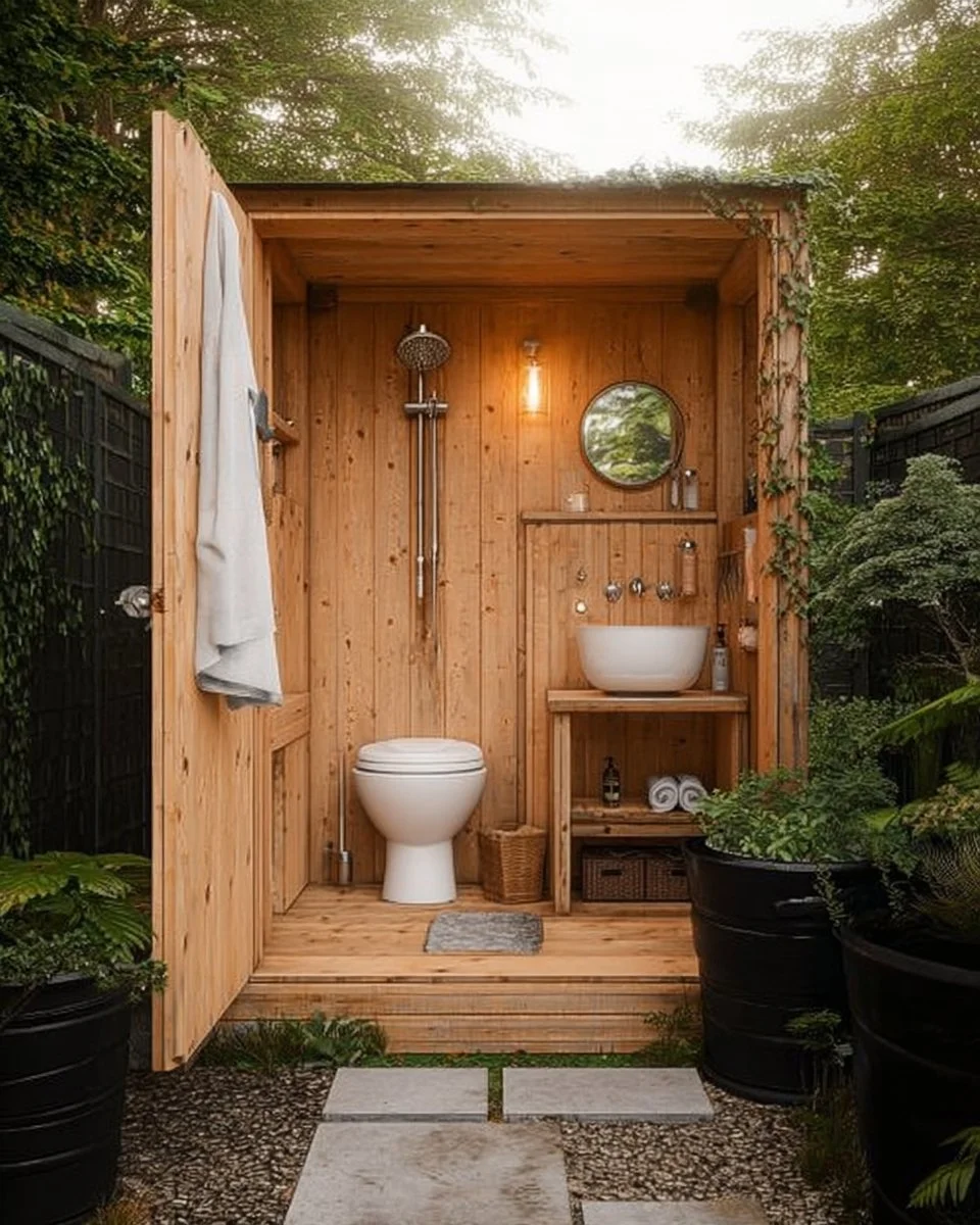 Beautiful outdoor bathroom designs showcasing varied styles and inspirations