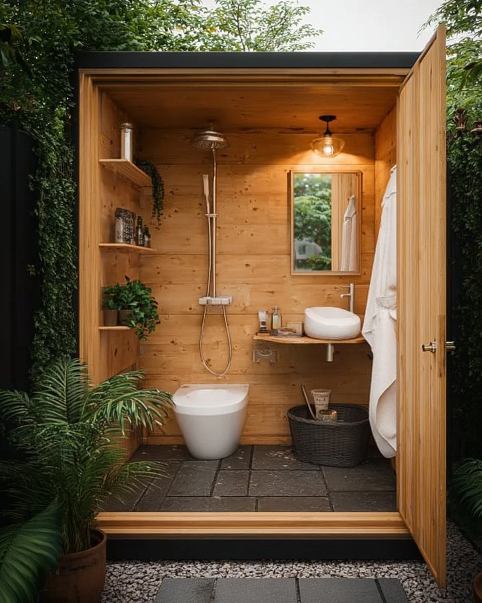 29 Handy Outdoor Bathroom Designs for a Backyard Transformation
