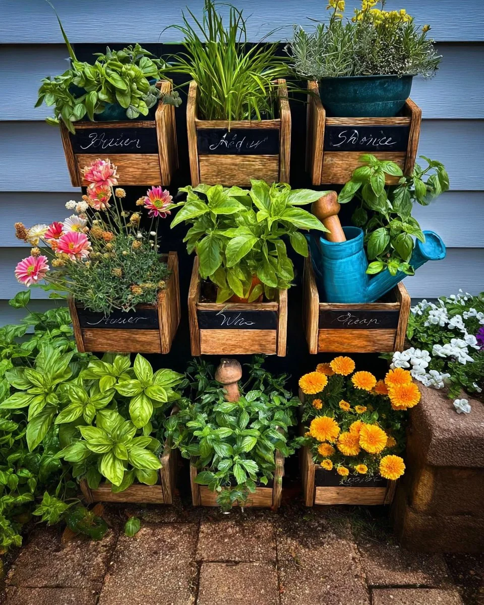 Colorful garden junk ideas featuring creative outdoor decor with recycled materials.
