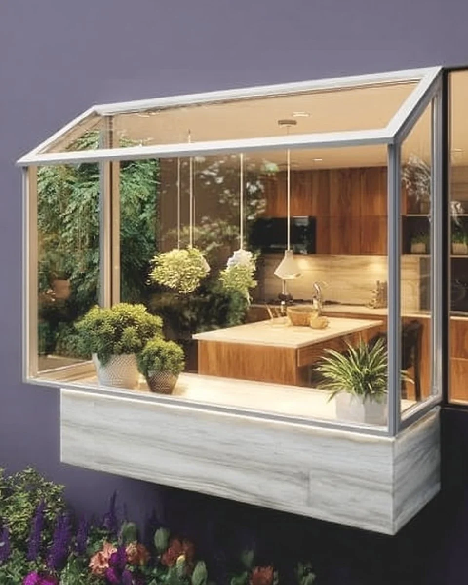 Bright kitchen filled with natural light from large windows