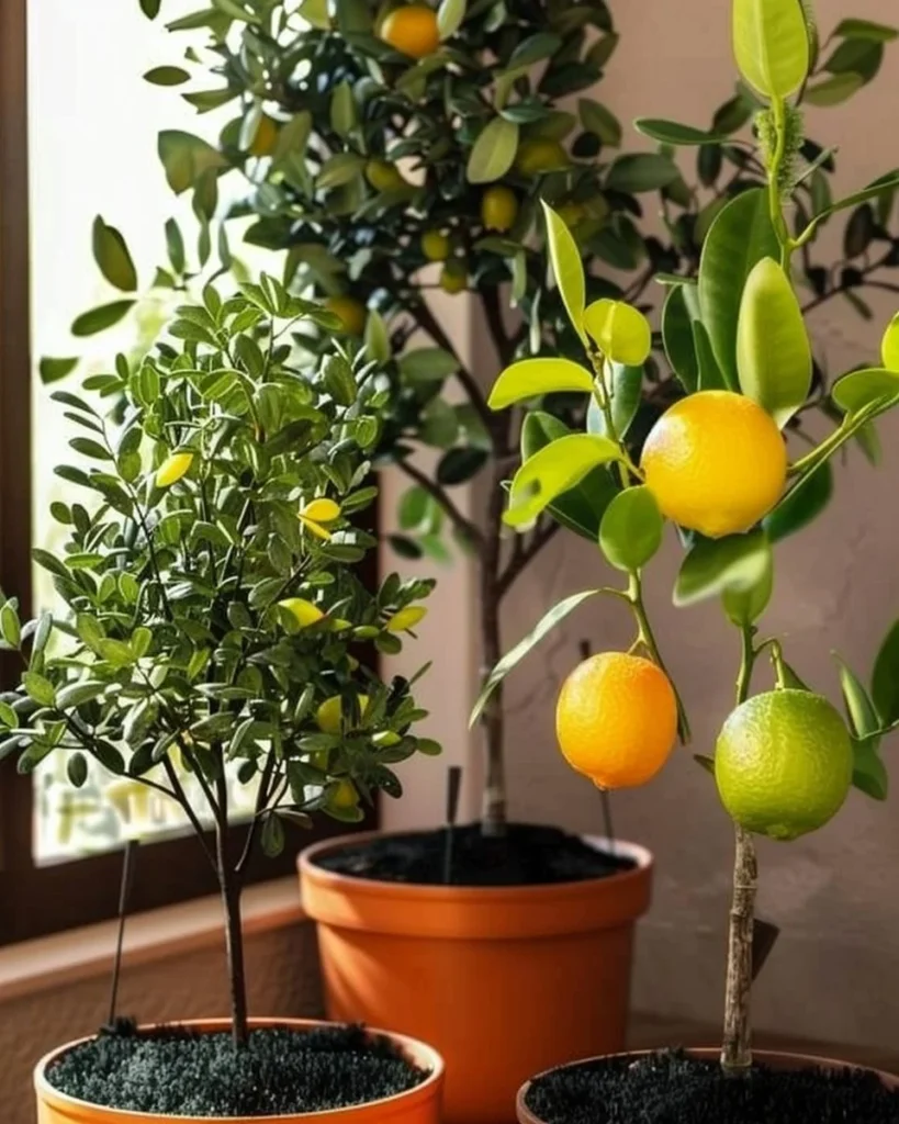 Dwarf citrus fruits in an indoor winter garden for vibrant decor.