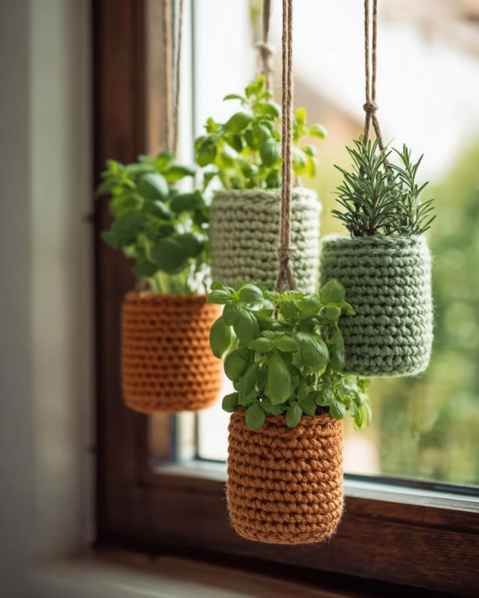 7 Crochet Potted Herb Holder Free Patterns