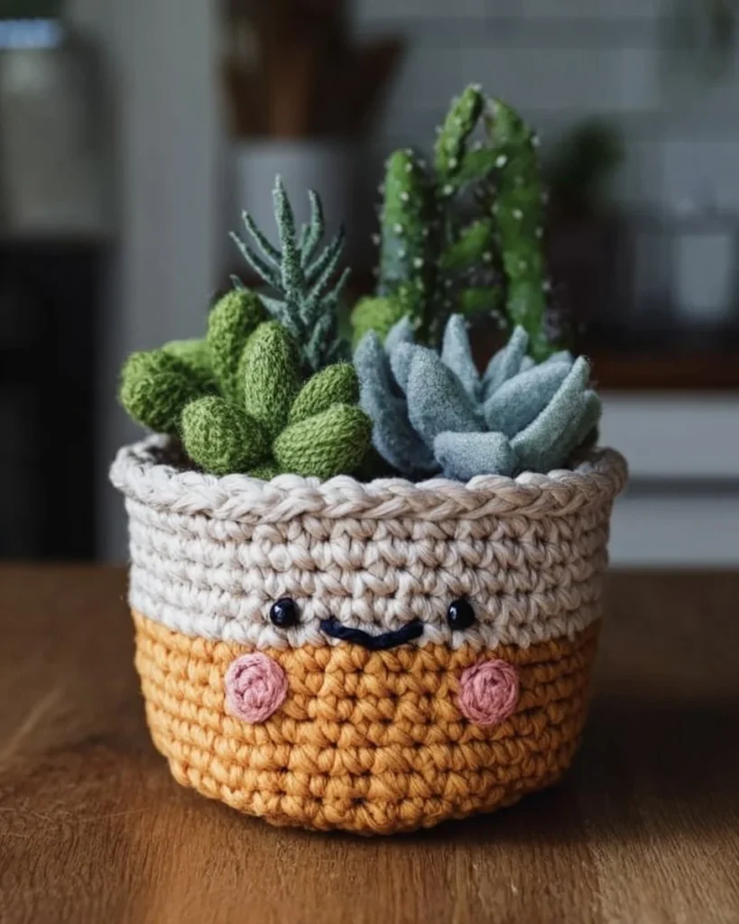 Seven free crochet patterns for plant basket buddies to enhance your home decor.