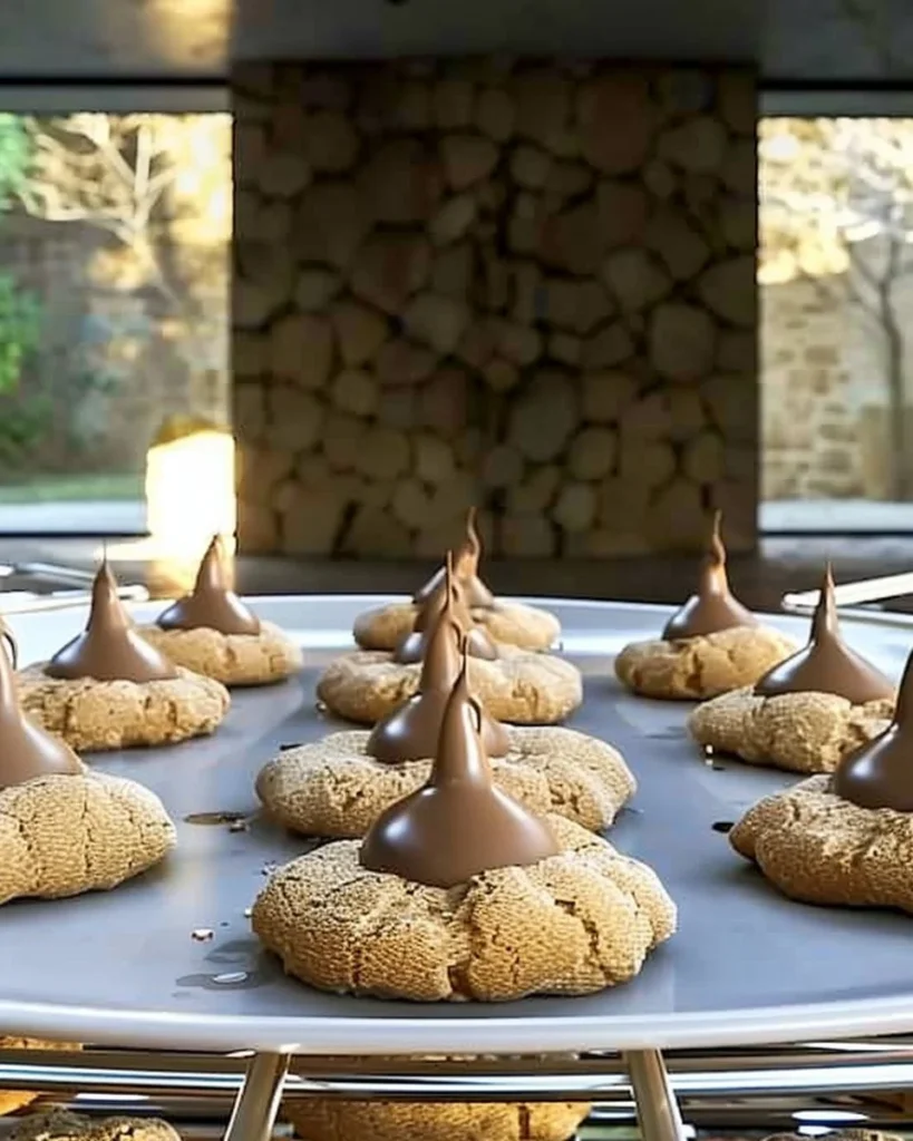 Delicious soft and chewy Peanut Butter Blossoms cookies with chocolate kisses