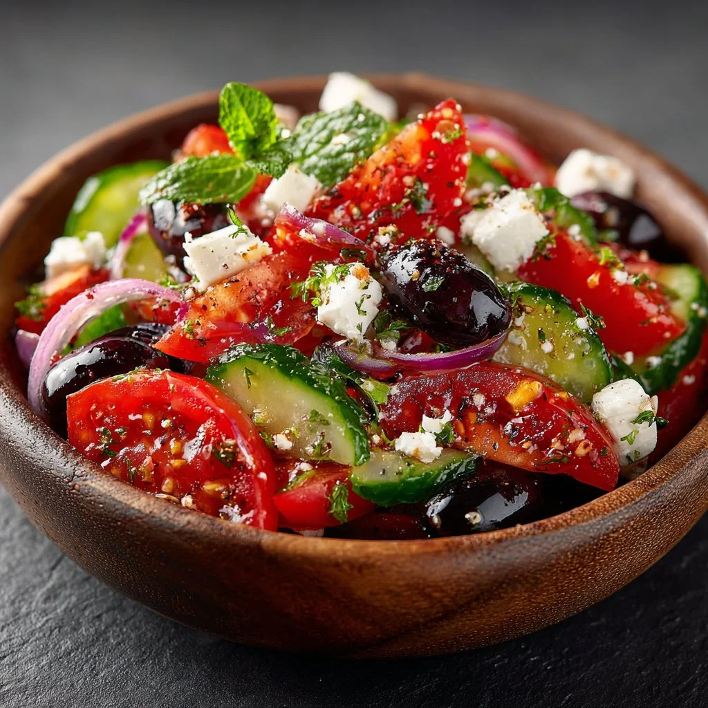 Delicious Greek Salad with fresh vegetables and feta cheese