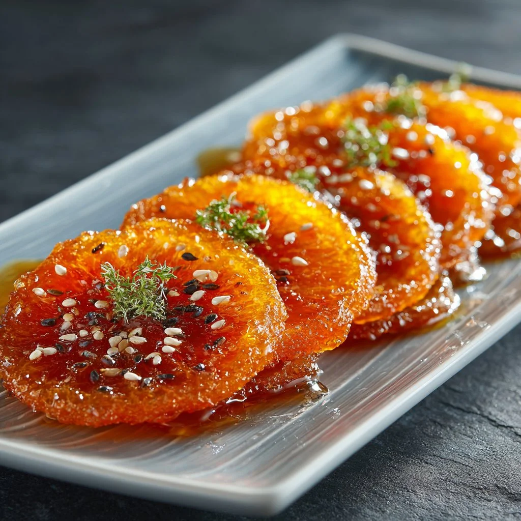 Homemade candied orange slices ready to enjoy or use in desserts.