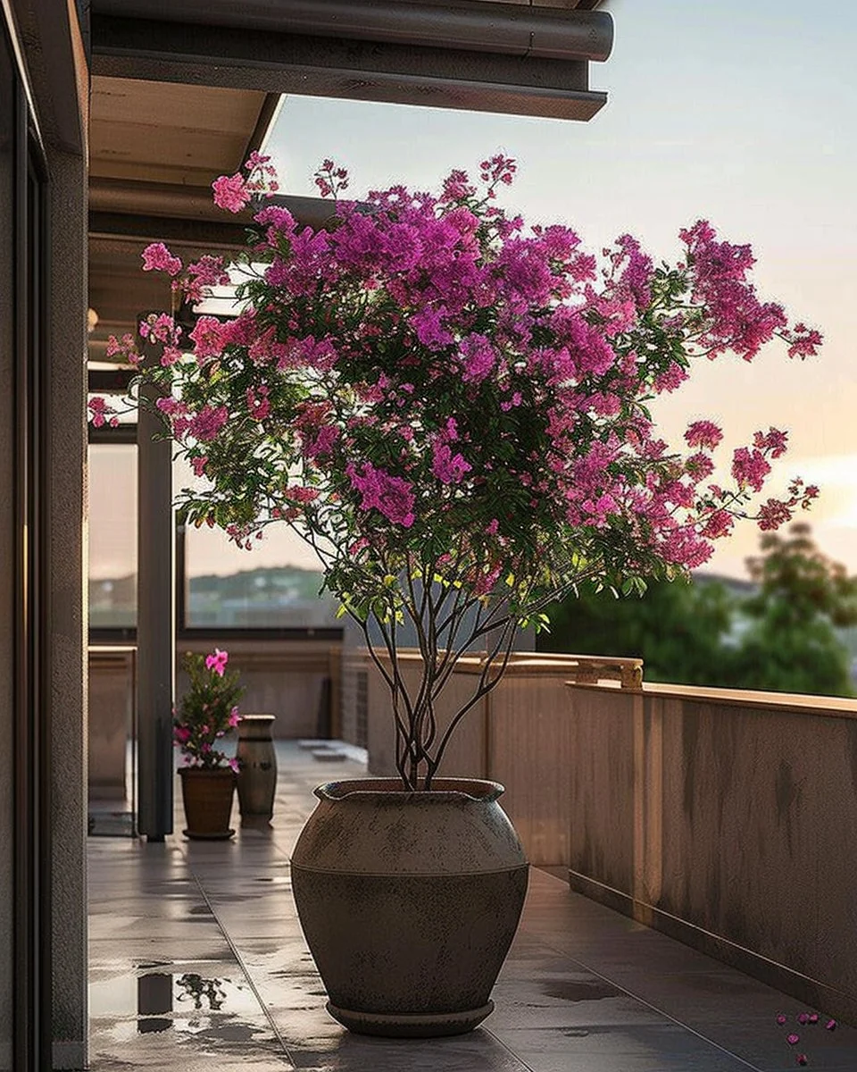 Crape Myrtle blooms enhancing balcony beauty with vibrant summer colors