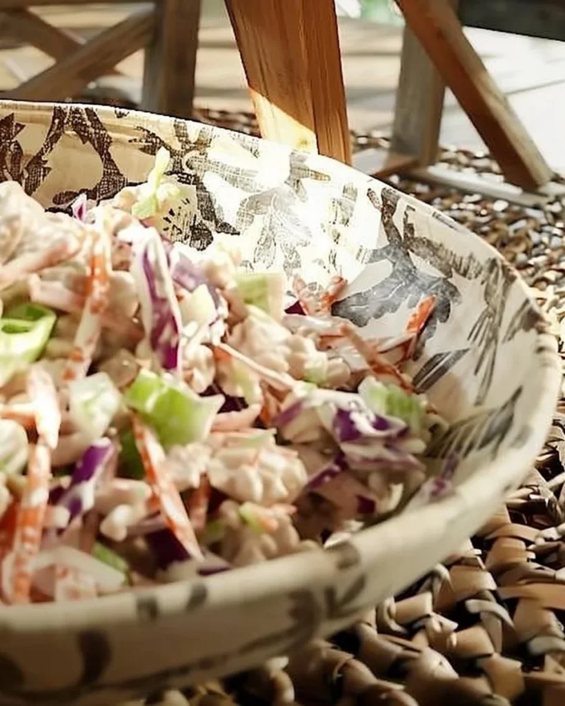 Bowl of crunchy apple coleslaw with fresh ingredients and vibrant colors