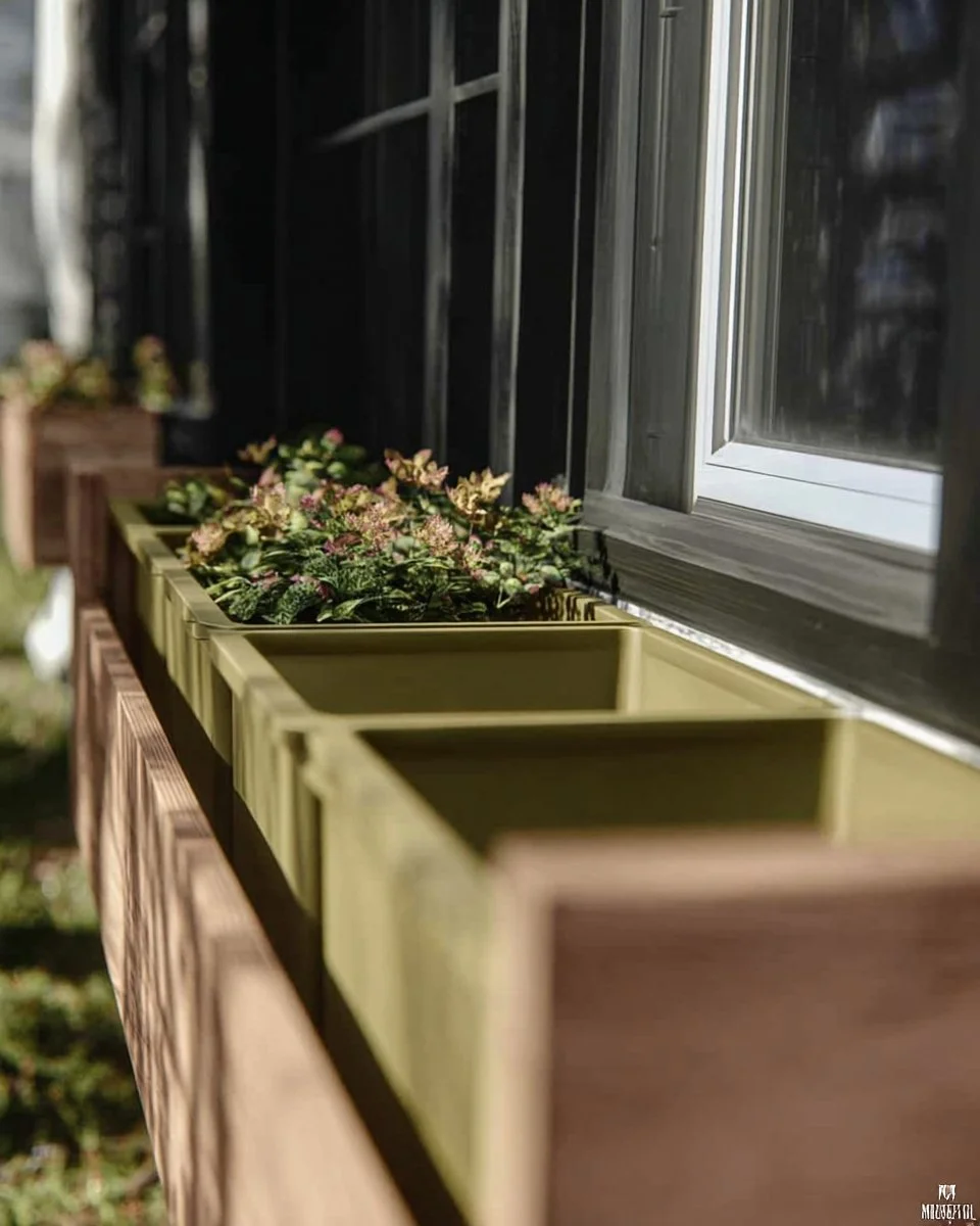 DIY simple window box planter with colorful flowers for home decoration.