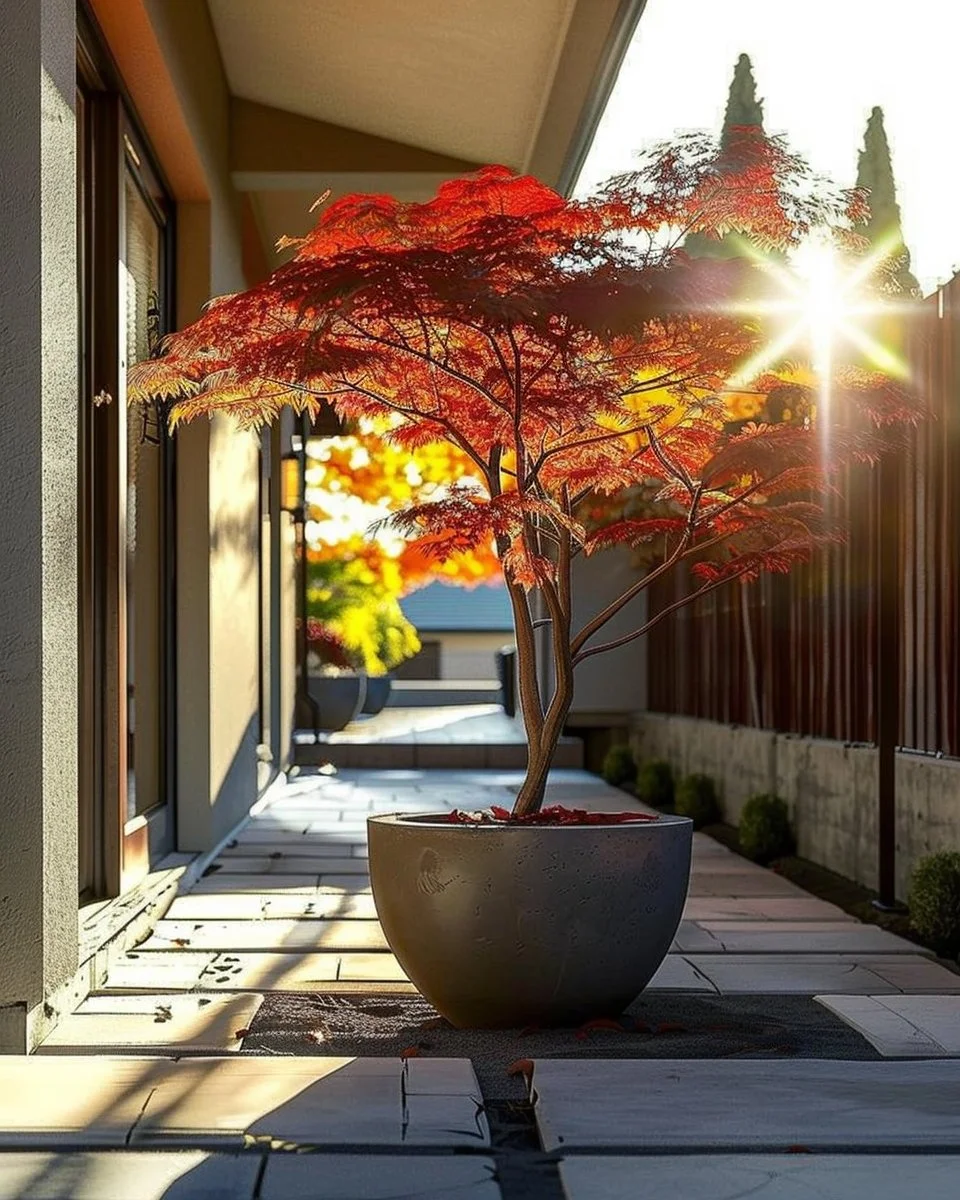 Dwarf Japanese Maple showcasing sculptural form in a patio setting