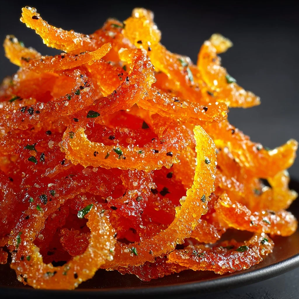 Homemade easy candied orange peel on a plate