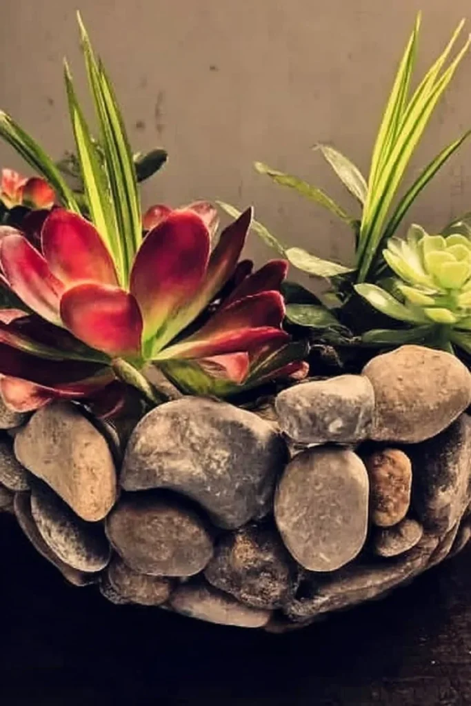 DIY pebble pot tutorial with decorative pebbles for plants